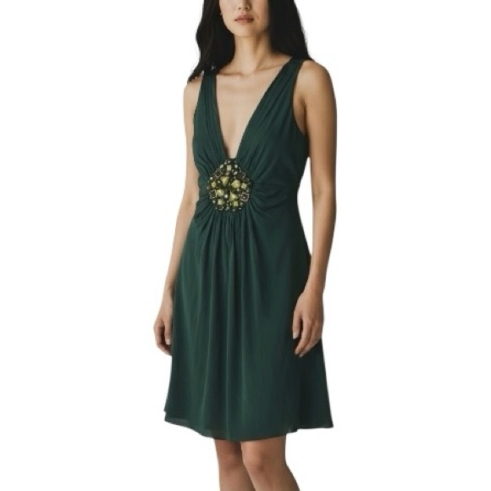 BCBGMaxAzria Forest Green Sleeveless Ruched Mini Dress XS